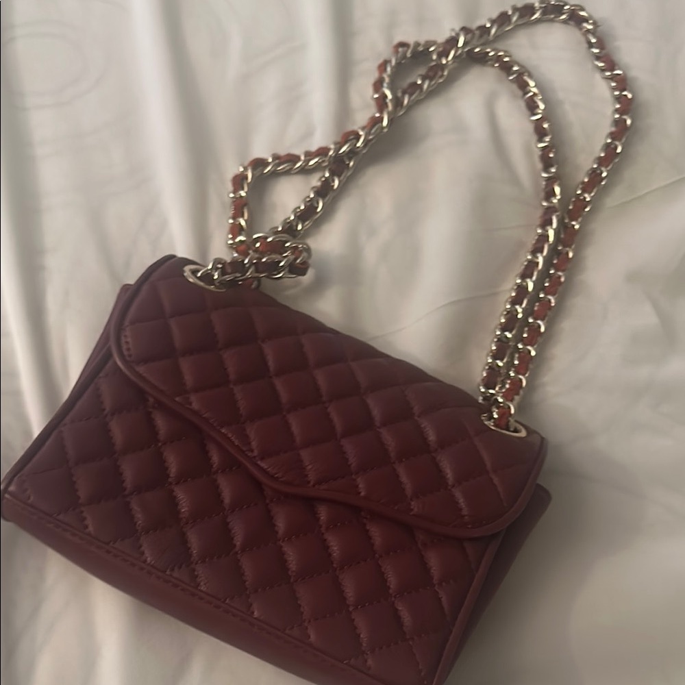 Rebecca Minkoff- Burgundy Quilted Leather Shoulder Bag with Chain Strap